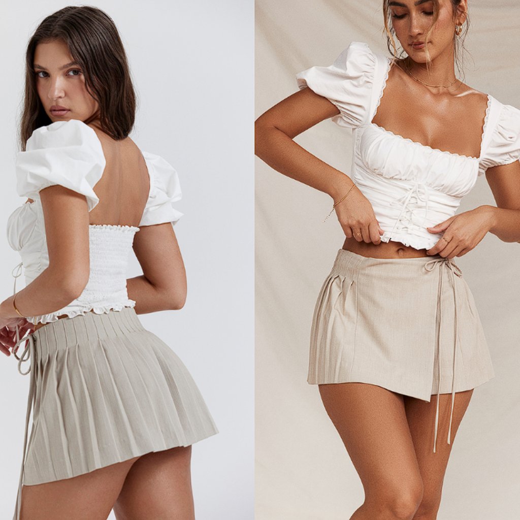 House Of Cb 'Tatum' Stone Pleated Wrap Mini Skirt Nwot